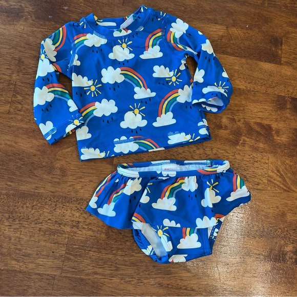 Hanna Andersson blue Rainbow rash guard skirt bikini swimsuit size 3-6 months